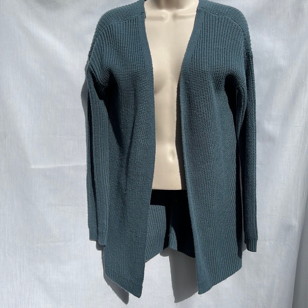 Pink Rose Slate Blue Braided Back Cardigan Sweater Size S